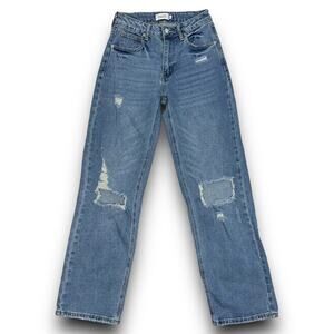 Rue 21 Womens Relaxed Baggy Mid Rise Waist Jeans Distressed Medium Wash Size 2